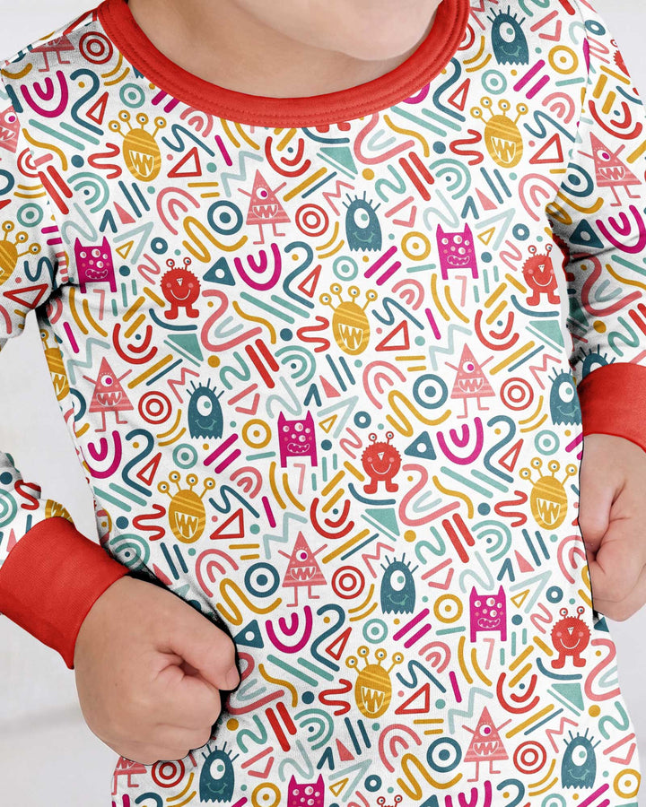 Rainbow Monster Party Bamboo Two Piece Long Sleeve Pajama Set
