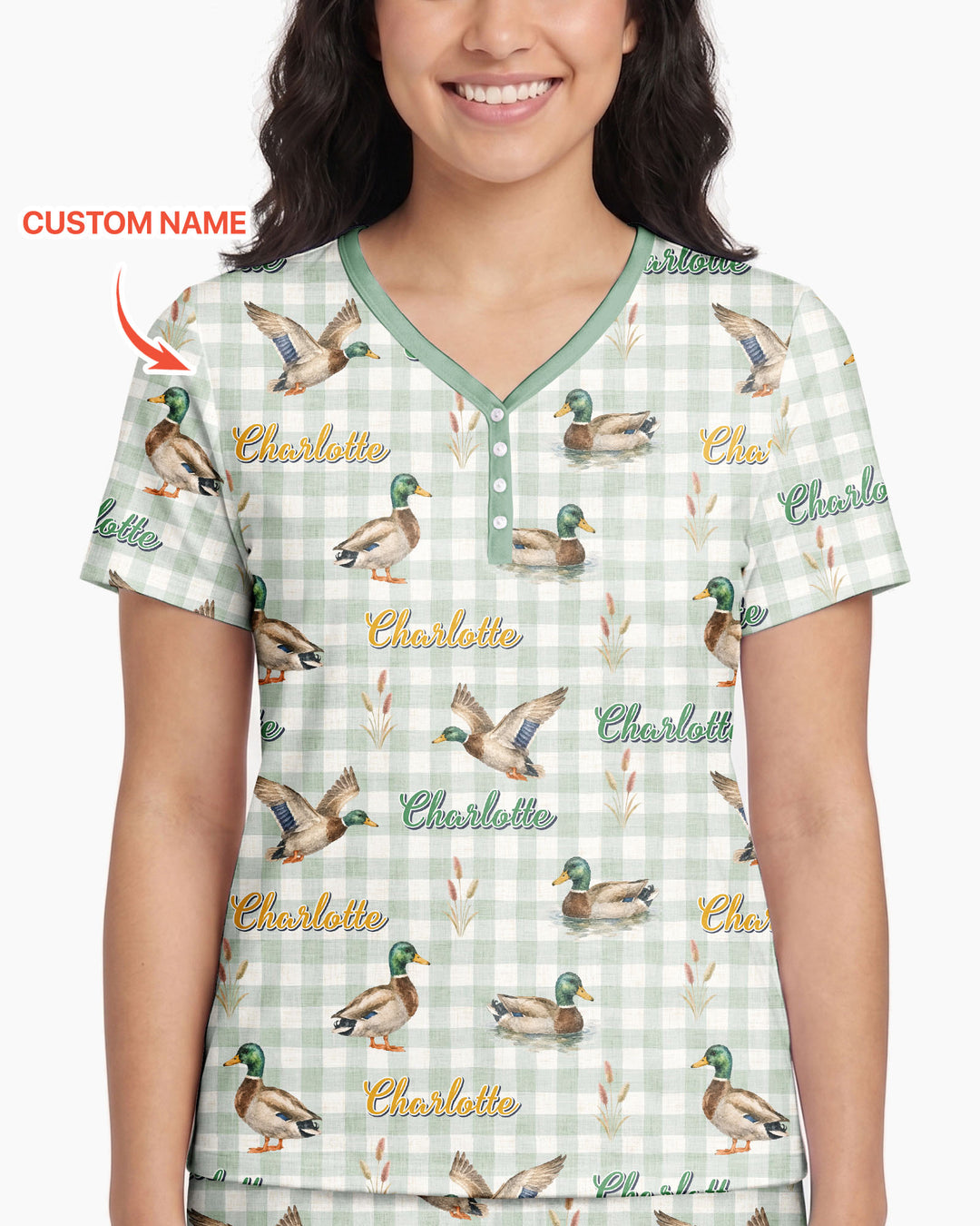 Mallard Duck Custom Name Bamboo Women Short Sleeve Short Pajama Set