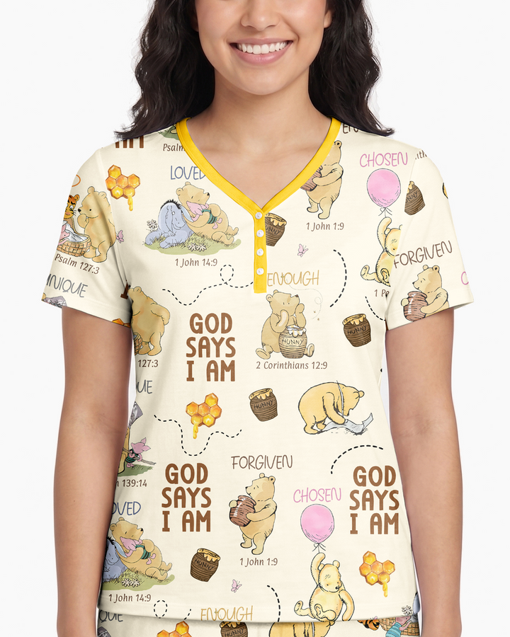 God Says I Am – Little Blessings Bamboo Women Short Sleeve Short Pajama Set