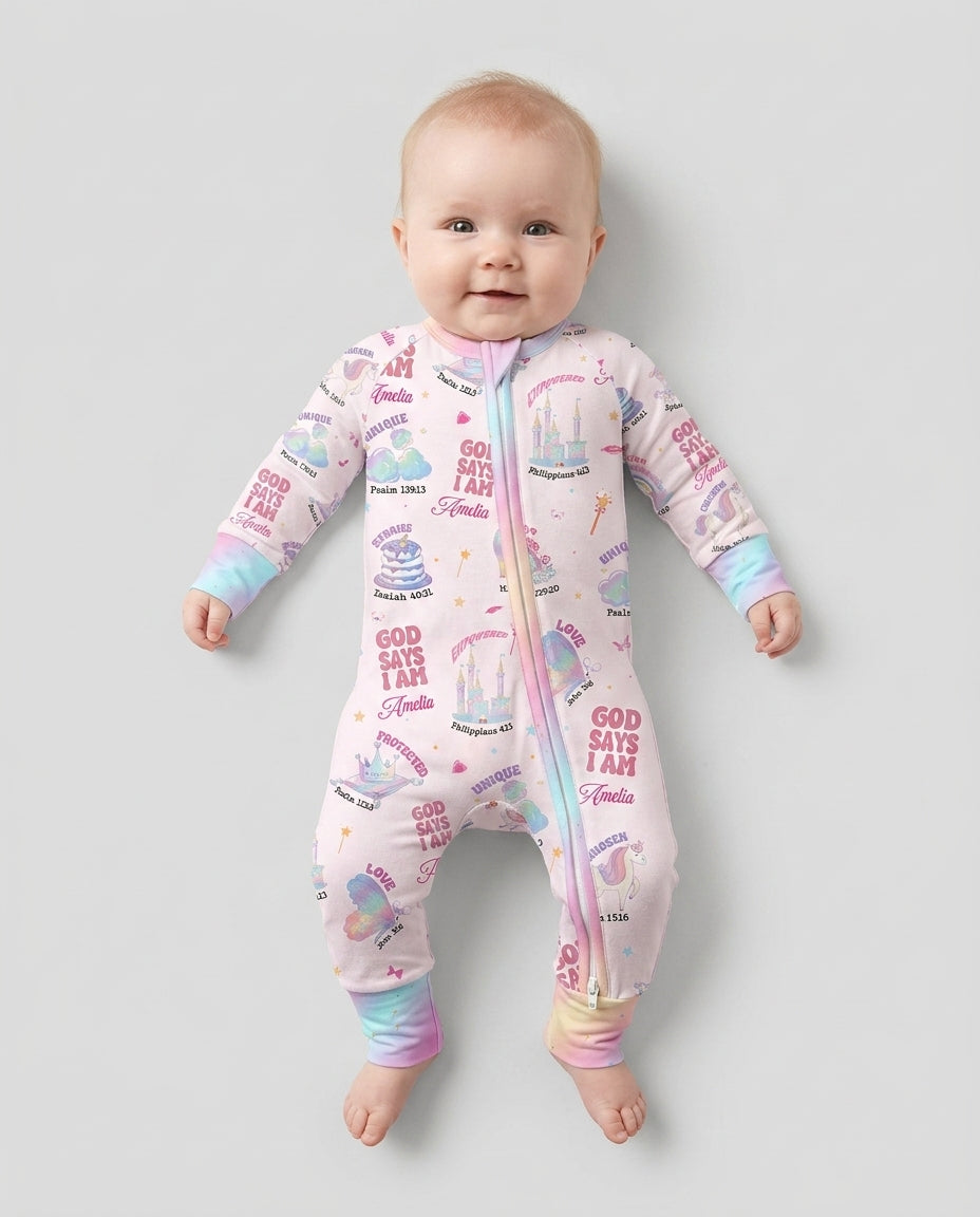 God Says I Am Custom Name - Dreamy Princess Bamboo Convertible Zippy