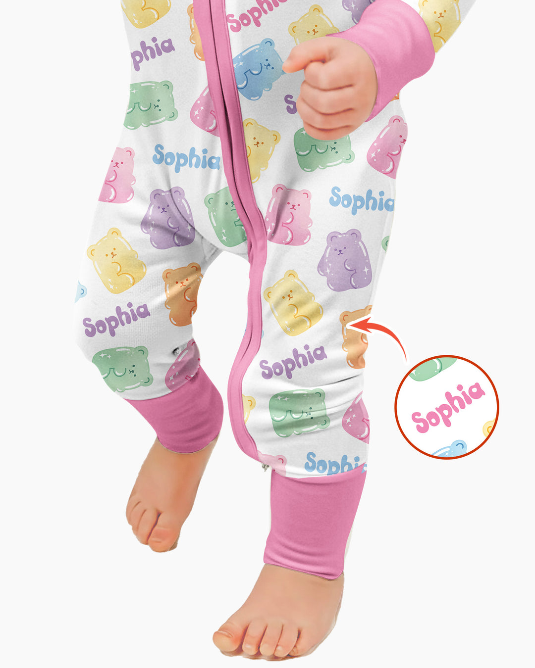 Kawaii Jelly Gummy Bears Custom Name Bamboo Convertible Zippy
