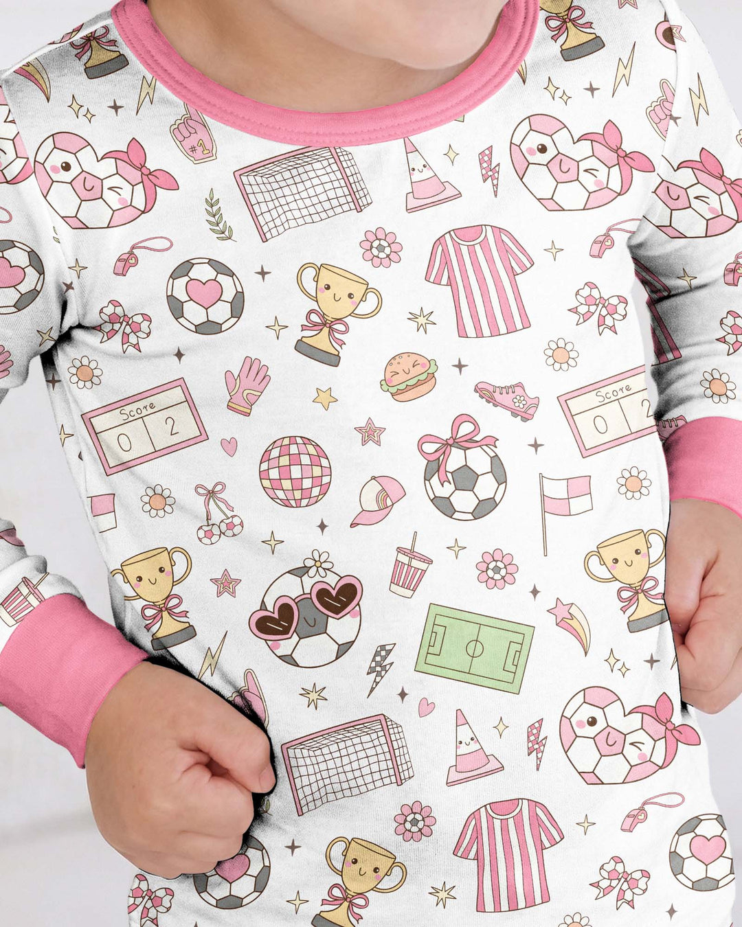 Pink Girly Soccer Coquette Bamboo Two Piece Long Sleeve Pajama Set