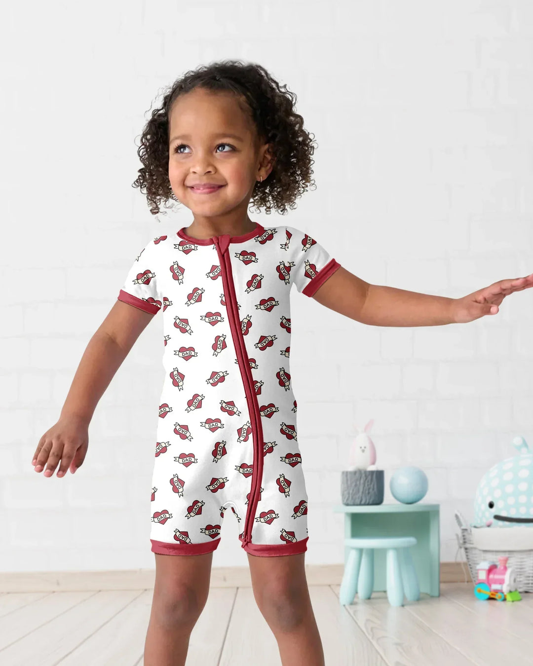 Old School Dad Hearts Daddy & Me Matching Bamboo Shorty Zippy