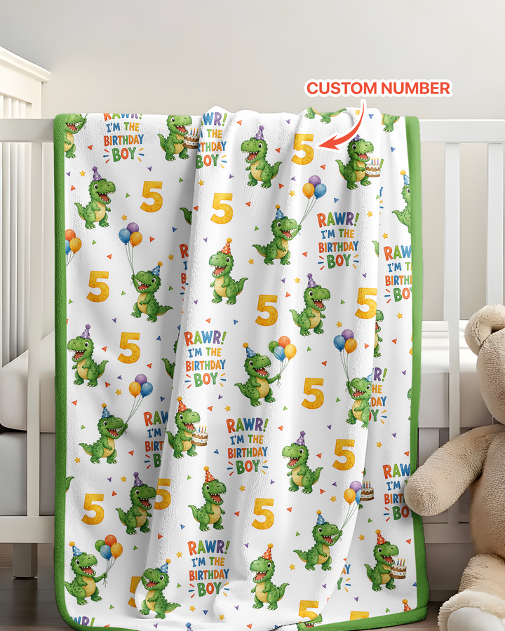 Personalized Dinosaur Birthday Boy Bamboo Blanket