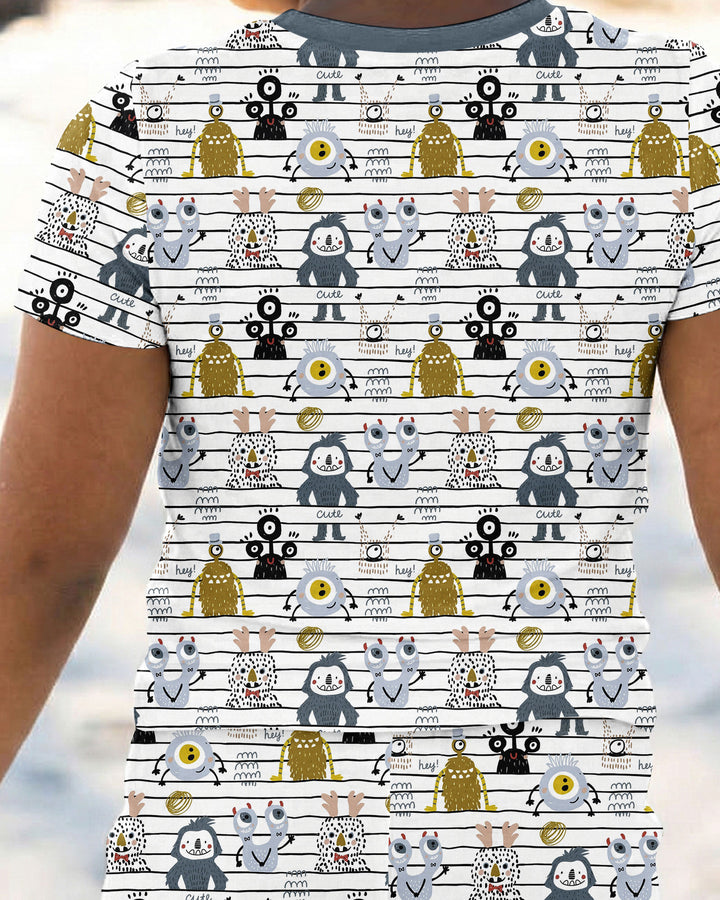 Playful Monster Friends Bamboo Two Piece Short Sleeve Pajama Set