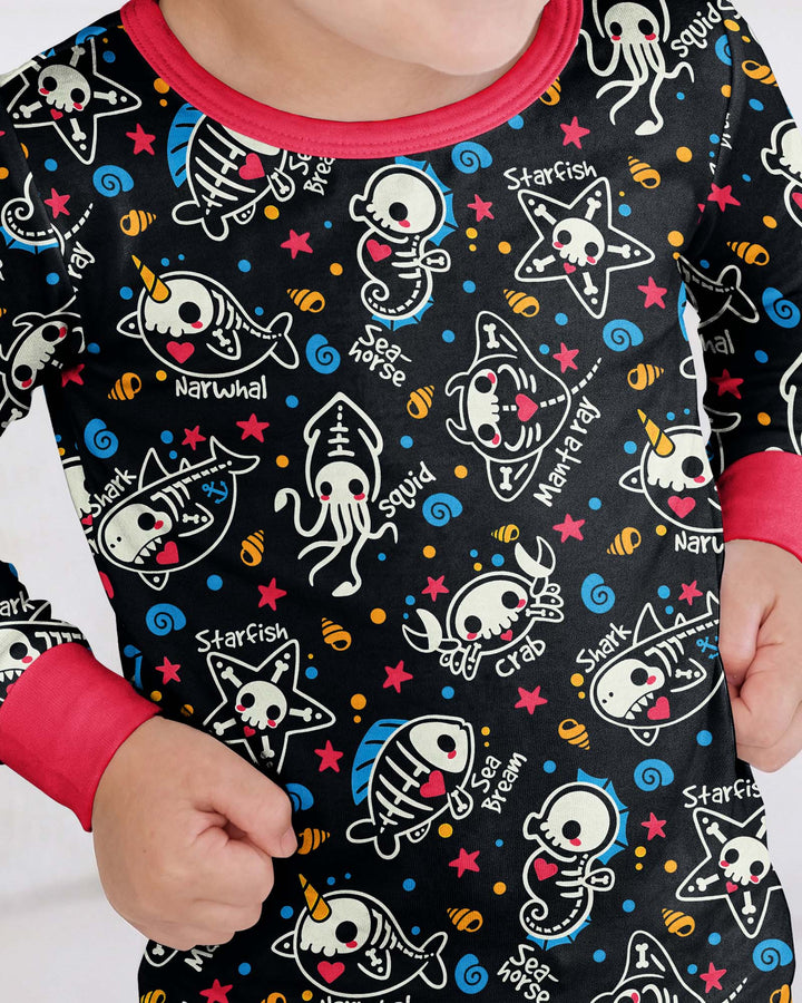 Kawaii Skeleton Ocean Animals Bamboo Two Piece Long Sleeve Pajama Set