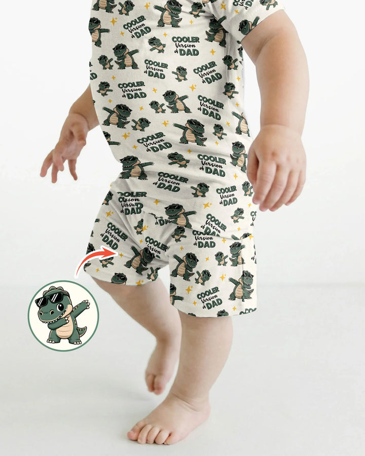Genial conjunto de pijama de dos piezas de bambú de manga corta y pantalón corto a juego para papá y yo con diseño de dinosaurio.