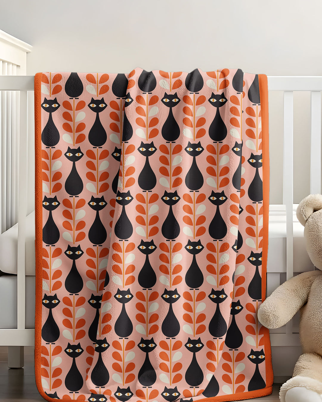 Retro Black Cat Garden Bamboo Blanket