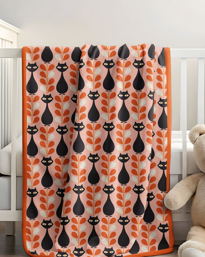 Retro Black Cat Garden Bamboo Blanket
