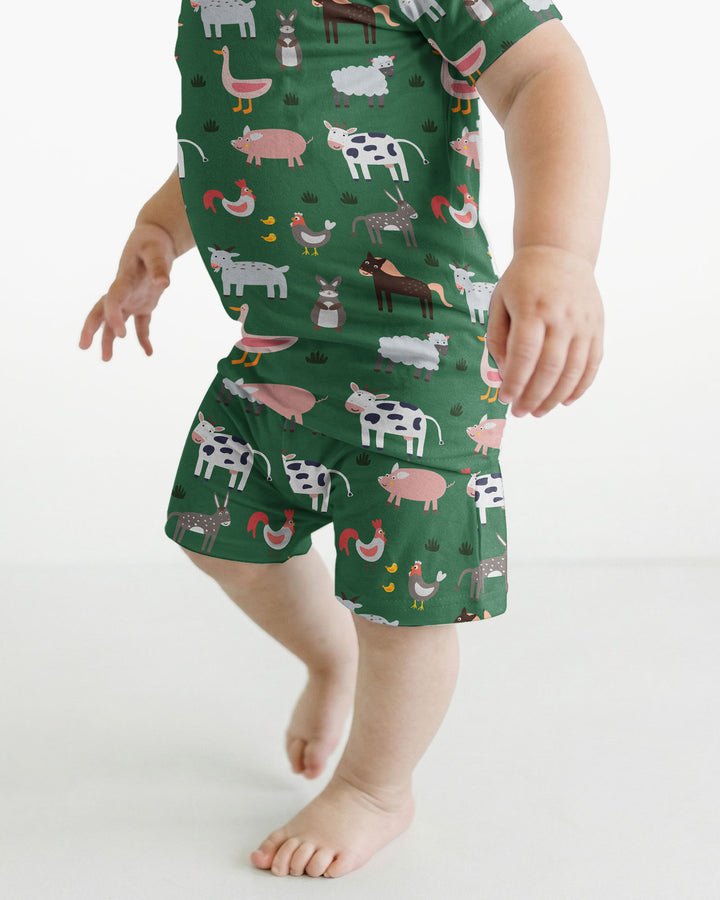 Grüne Bauernhoftiere Bambus Zweiteiliges Kurzarm-Shorts-Schlafanzugset