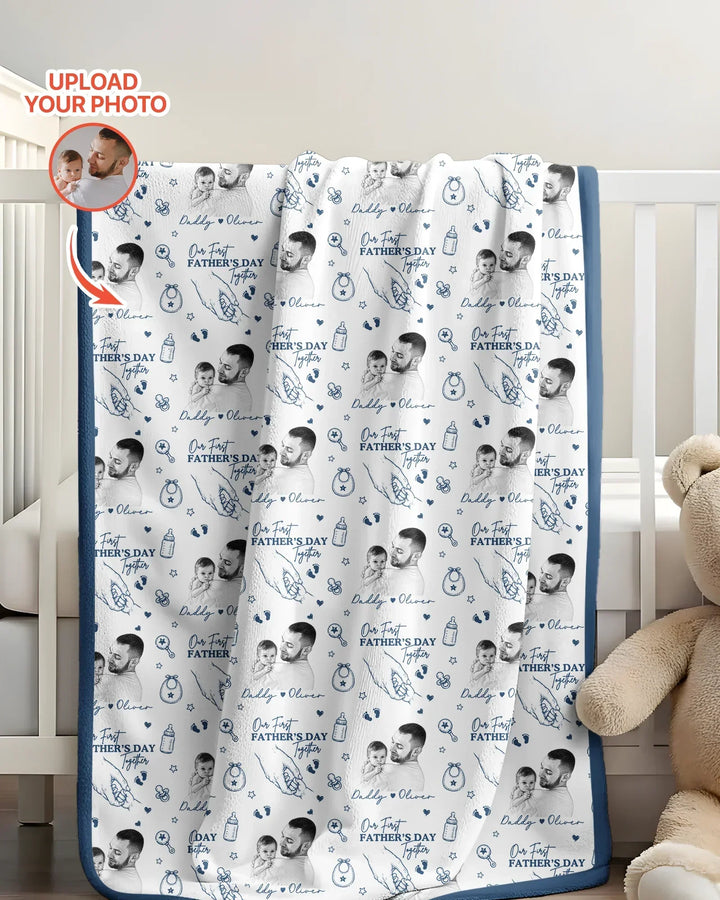 Custom Photo Our First Father's Day Together Bamboo Blanket