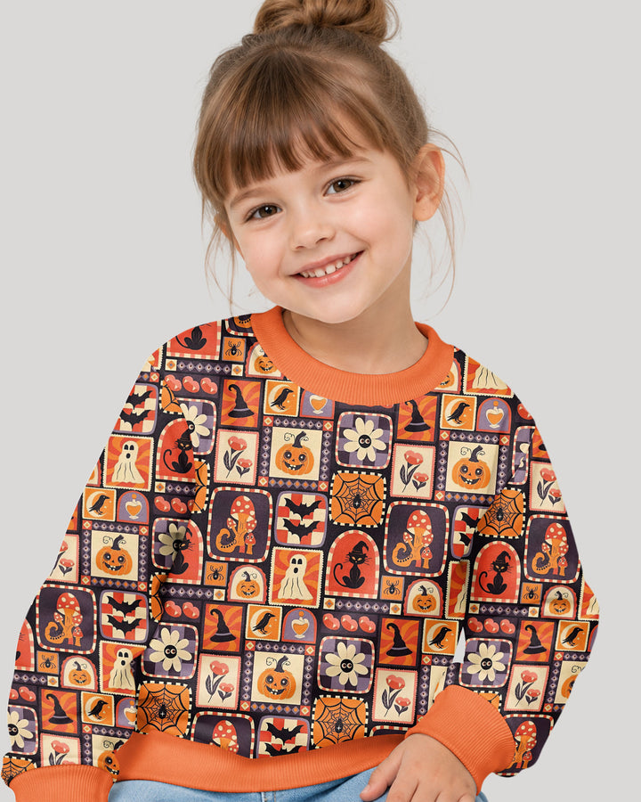 Retro Halloween Patchwork Icons Bamboo Crewneck Sweatshirt