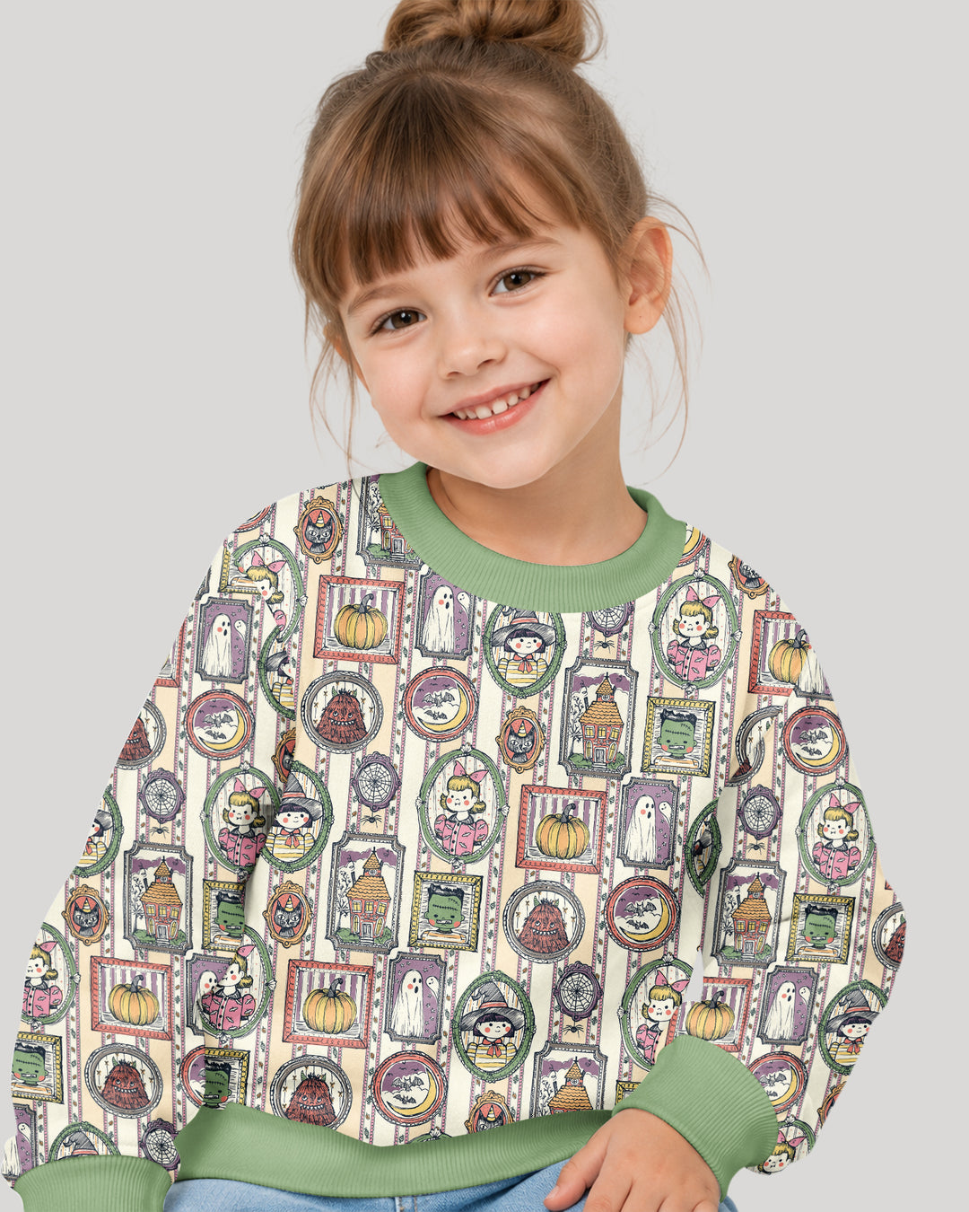 Vintage Halloween Ghost Pumpkin Portraits Bamboo Crewneck Sweatshirt