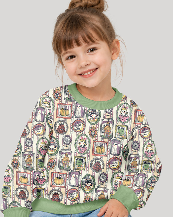 Vintage Halloween Ghost Pumpkin Portraits Bamboo Crewneck Sweatshirt