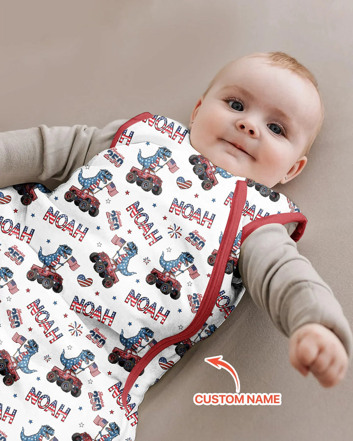 Custom Name American Flag Dinosaur Bamboo Sleep Bag