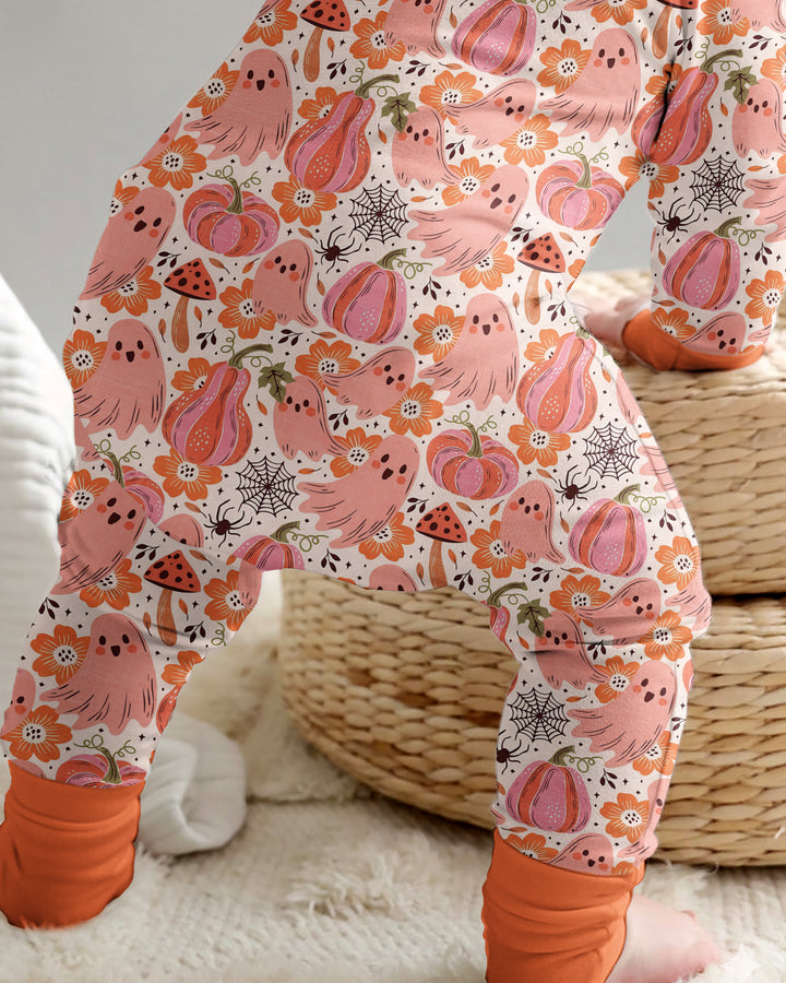 Pink Ghost Pumpkin Fall Floral Halloween Bamboo Convertible Zippy