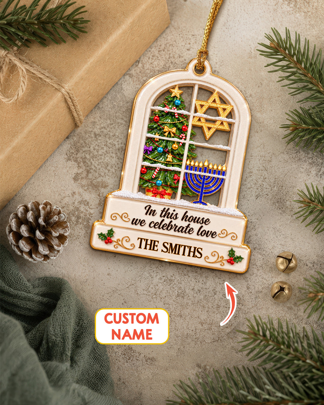 Merry Chrismukkah Jewish and Christian Family Personalized 1-Side Photo Acrylic Ornament