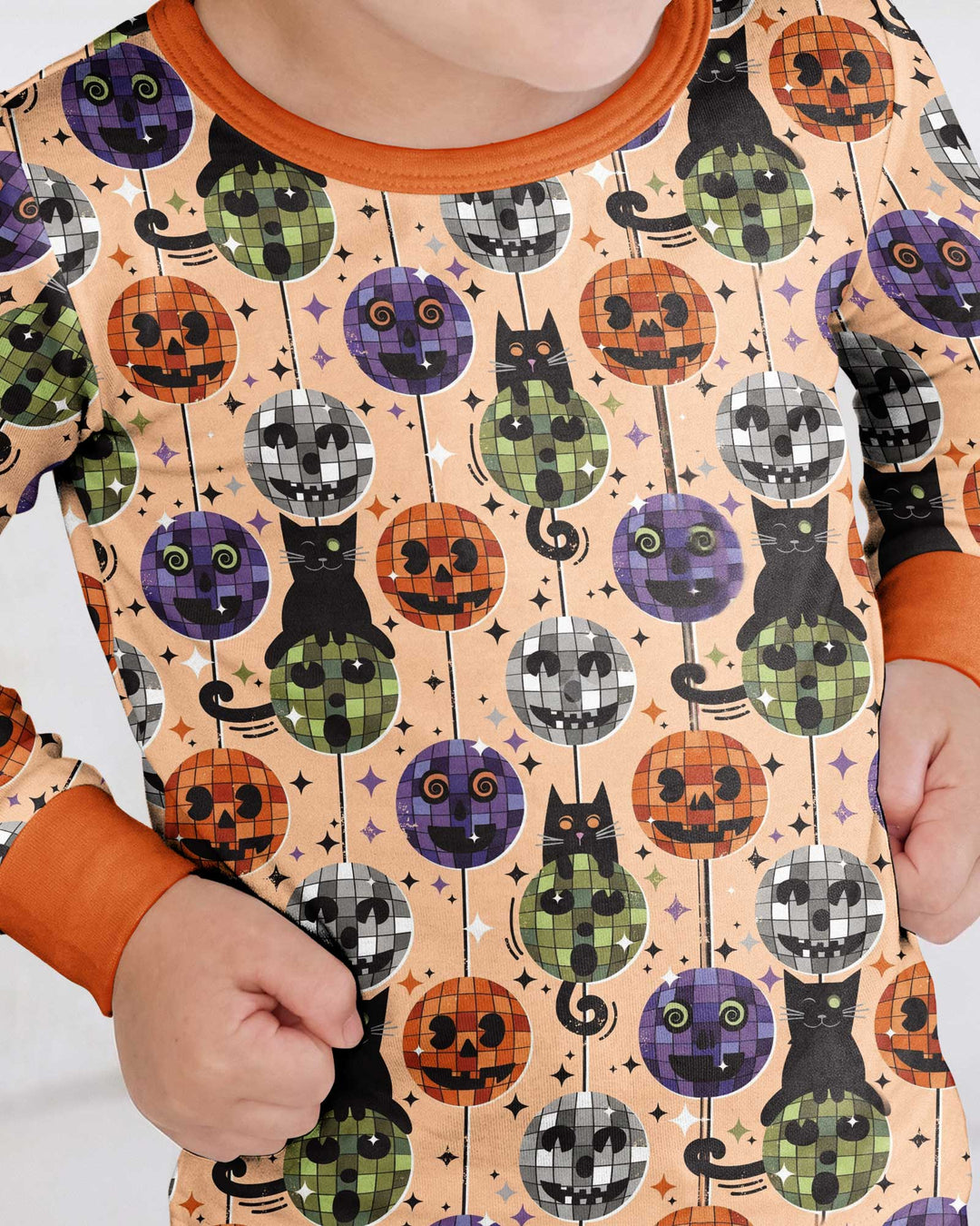 Groovy Halloween Disco Cat Bamboo Two Piece Long Sleeve Pajama Set