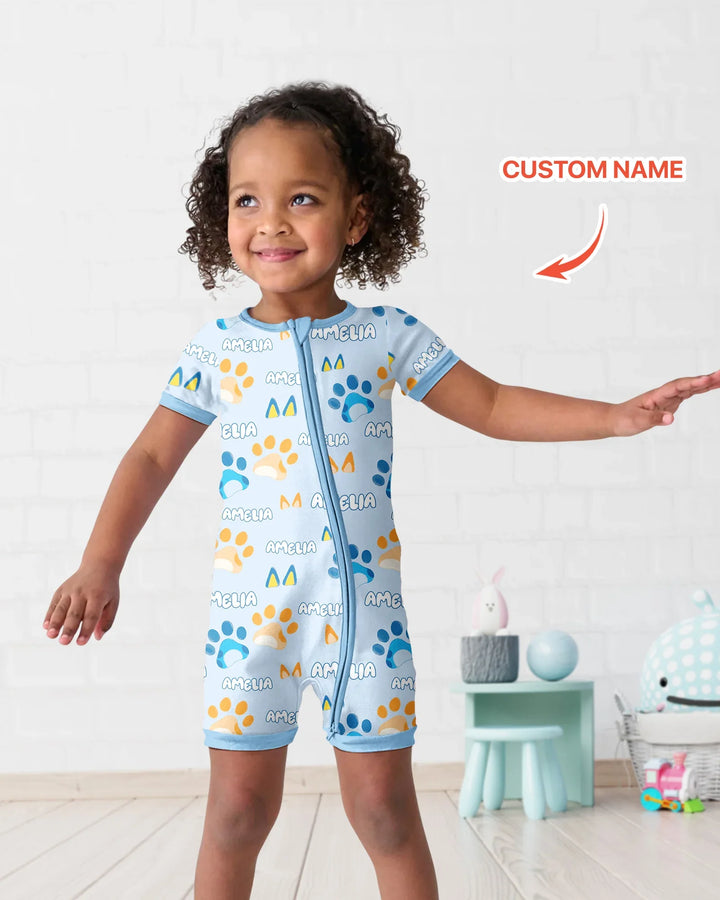 Custom Name Favourite Blue Dog Family Matching Bamboo Shorty Zippy