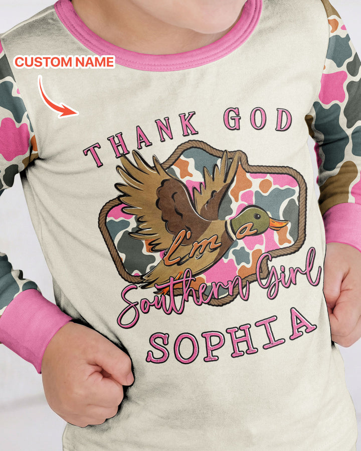 Custom Name Southern Duck Camo Bamboo Two Piece Long Sleeve Pajama Set