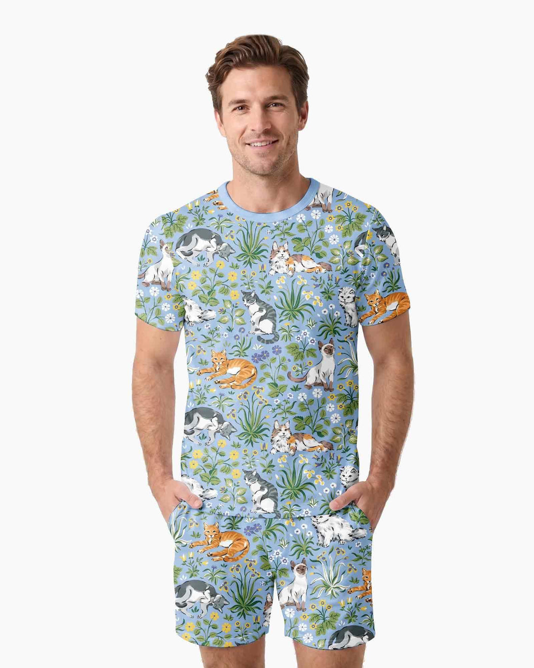 Kitten Garden Family Matching Bamboo Men Short Sleeve Short Pajama Set