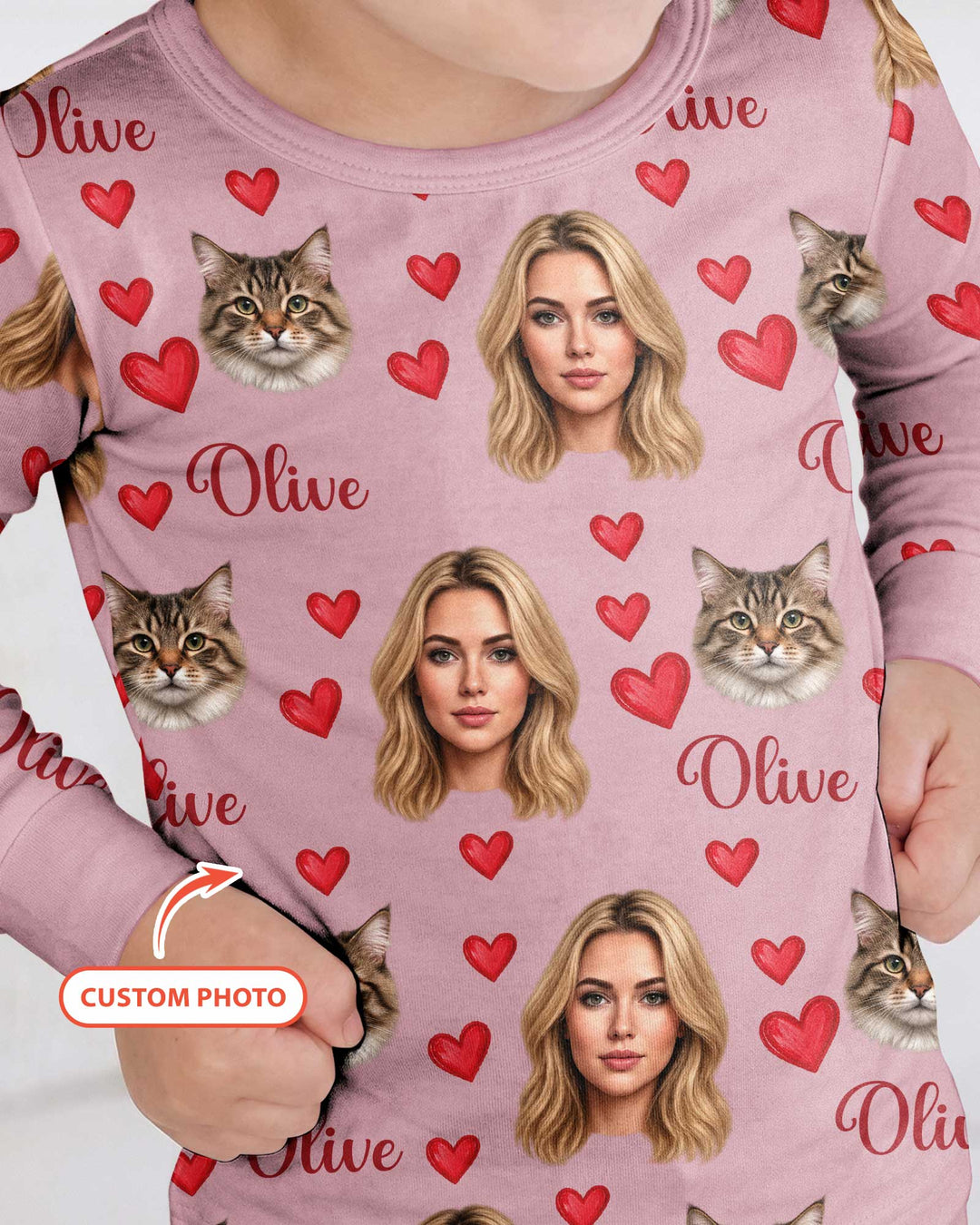 Custom Face Family Matching Bamboo Two Piece Long Sleeve Pajama Set