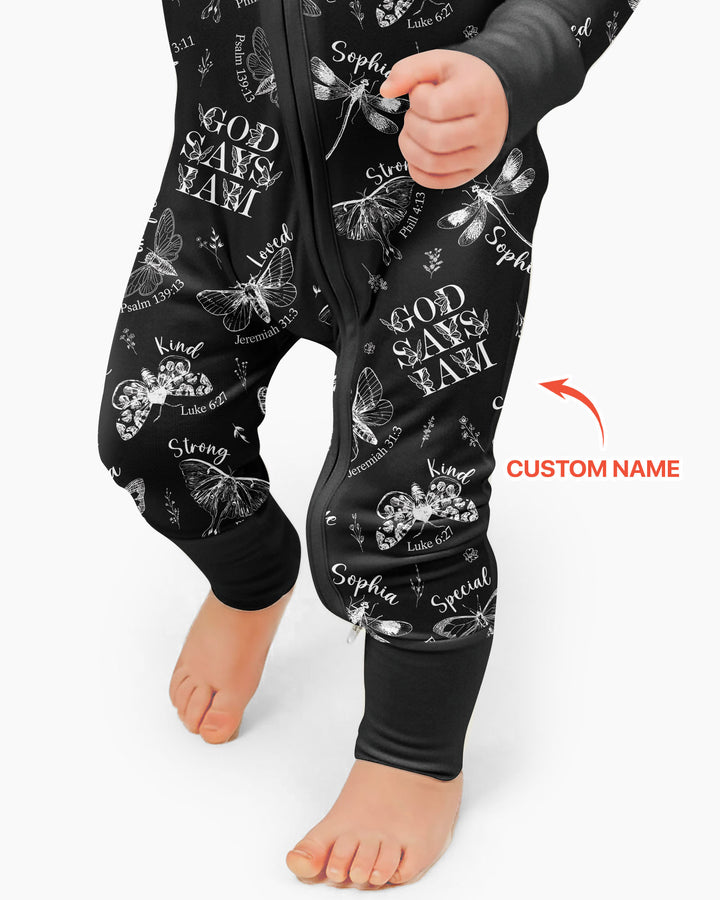 Custom Name God Says I Am Midnight Wings Bamboo Convertible Zippy