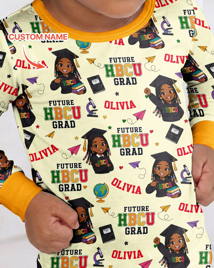 Custom Name Future HBCU Grad Bamboo Two Piece Long Sleeve Pajama Set