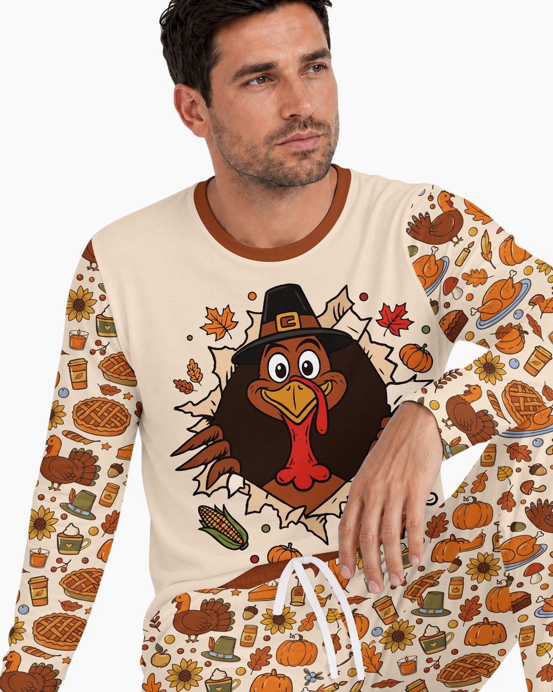 Funny Turkey on Thanksgiving Bamboo Men's Pajama Set
