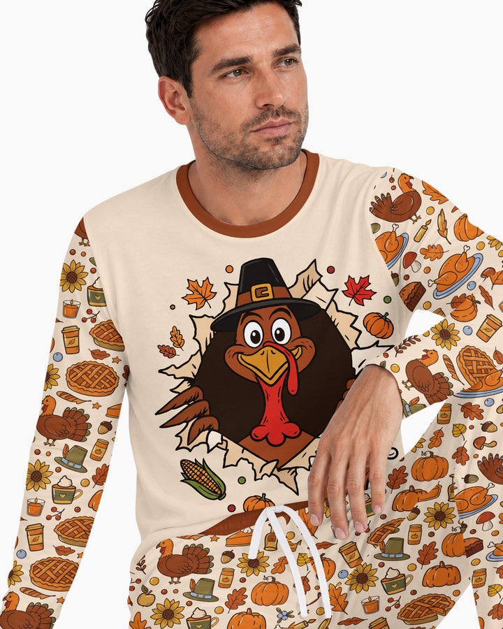 Funny Turkey on Thanksgiving Bamboo Men's Pajama Set