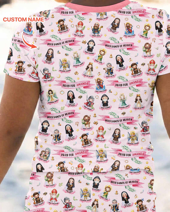 Santas del Cielo Pijama de dos piezas de bambú de manga corta con nombre personalizado