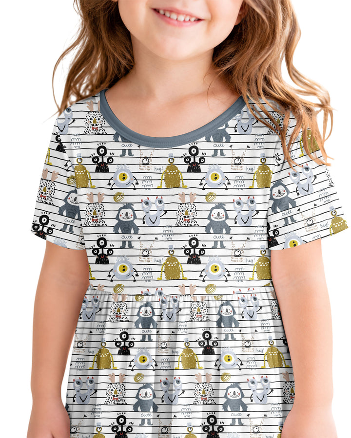 Playful Monster Friends Bamboo Twirl Dress