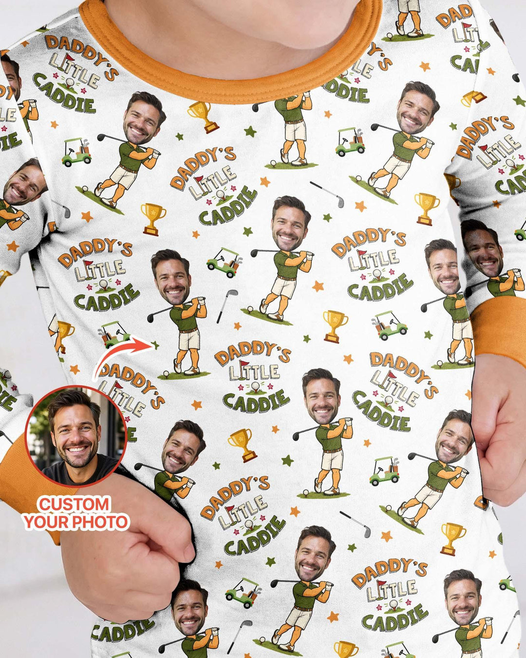 Custom Photo Daddy's Little Caddie Daddy & Me Matching Bamboo Two Piece Long Sleeve Pajama Set