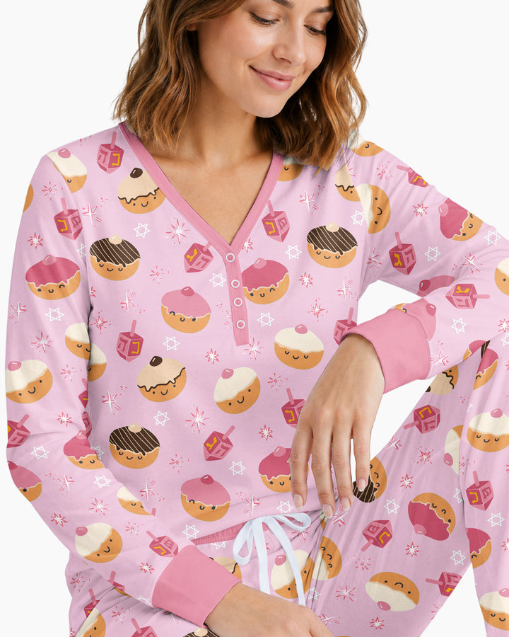 Hanukkah Donut Family Matching Bamboo Women Pajama Set