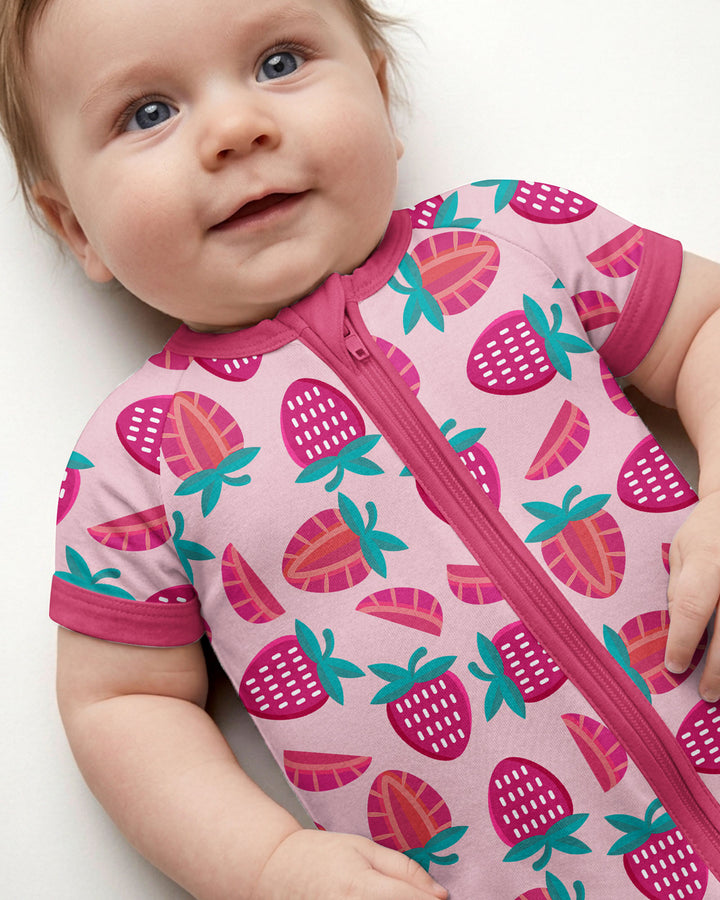Sweet Strawberries Bamboo Shorty Zippered Romper