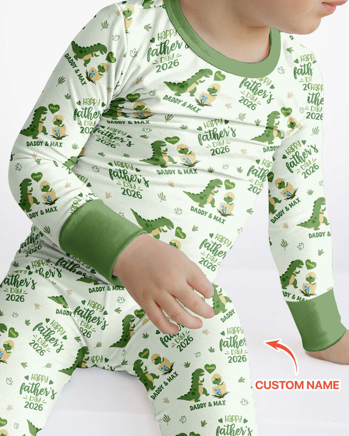 Custom Name Fathers Day 2026 Bamboo Two Piece Long Sleeve Pajama Set