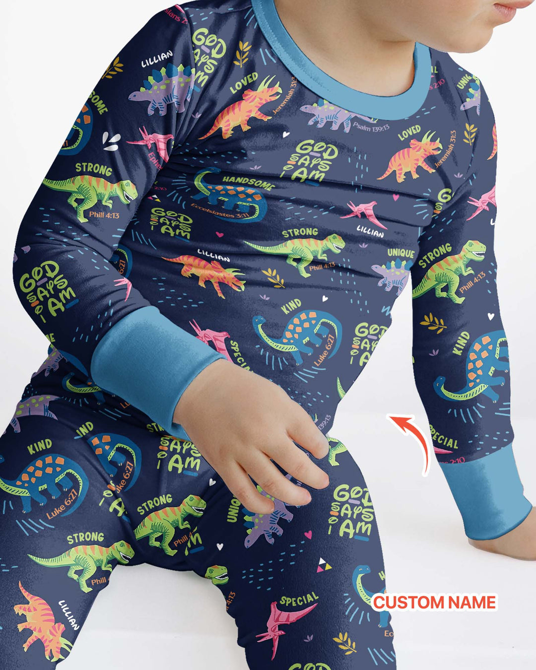 Custom Name God says I am Dinosaur Bamboo Two Piece Long Sleeve Pajama Set