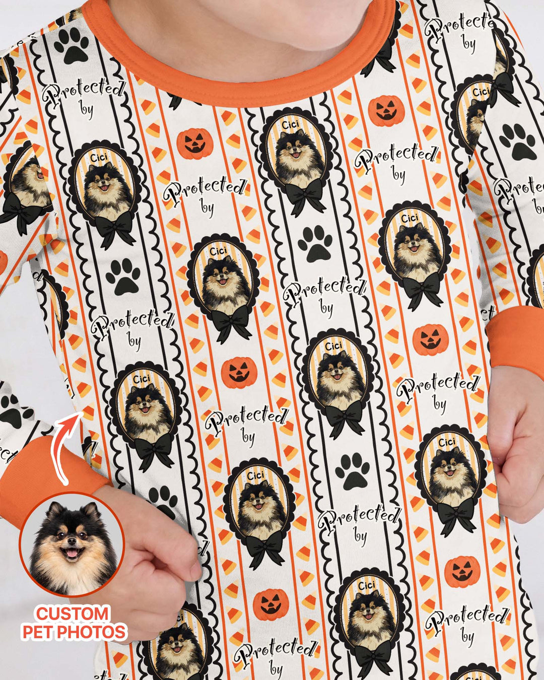 Custom Pet Photos Spooky Protector Bamboo Two Piece Long Sleeve Pajama Set