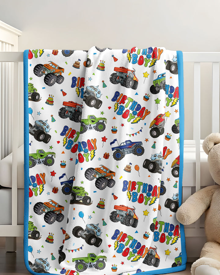 Monster Truck Birthday Boy Bamboo Blanket