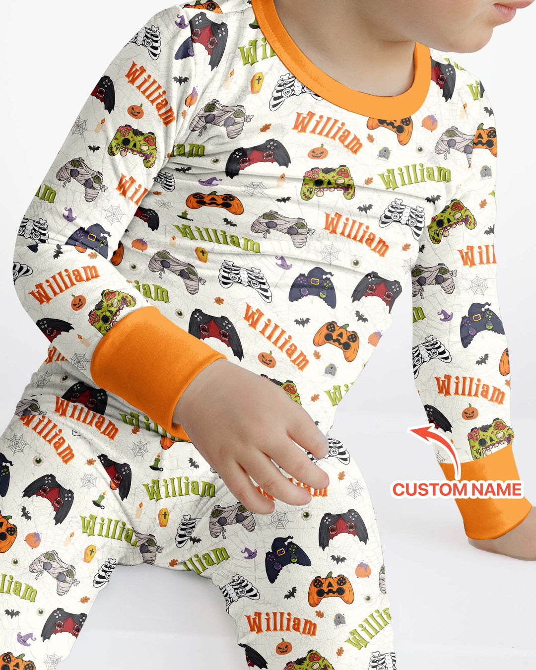 Custom Name Halloween Gaming Controllers Bamboo Two Piece Long Sleeve Pajama Set