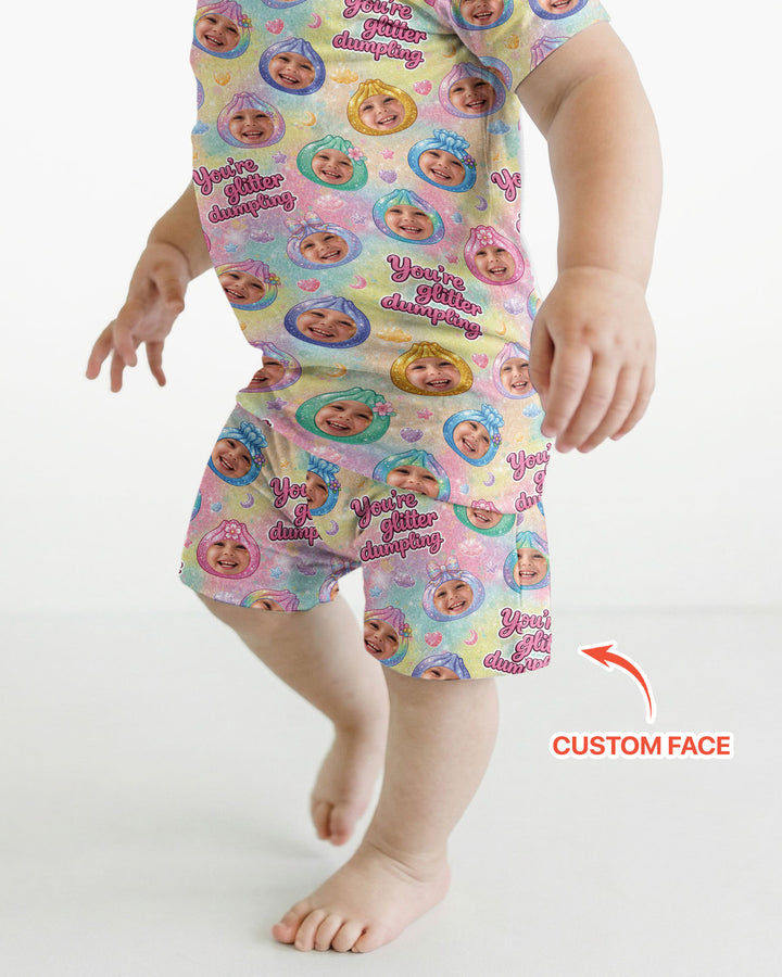 Custom Photo You're Glitter Dumpling Bamboo Two Piece Short Sleeve Shorts Pajama Set
