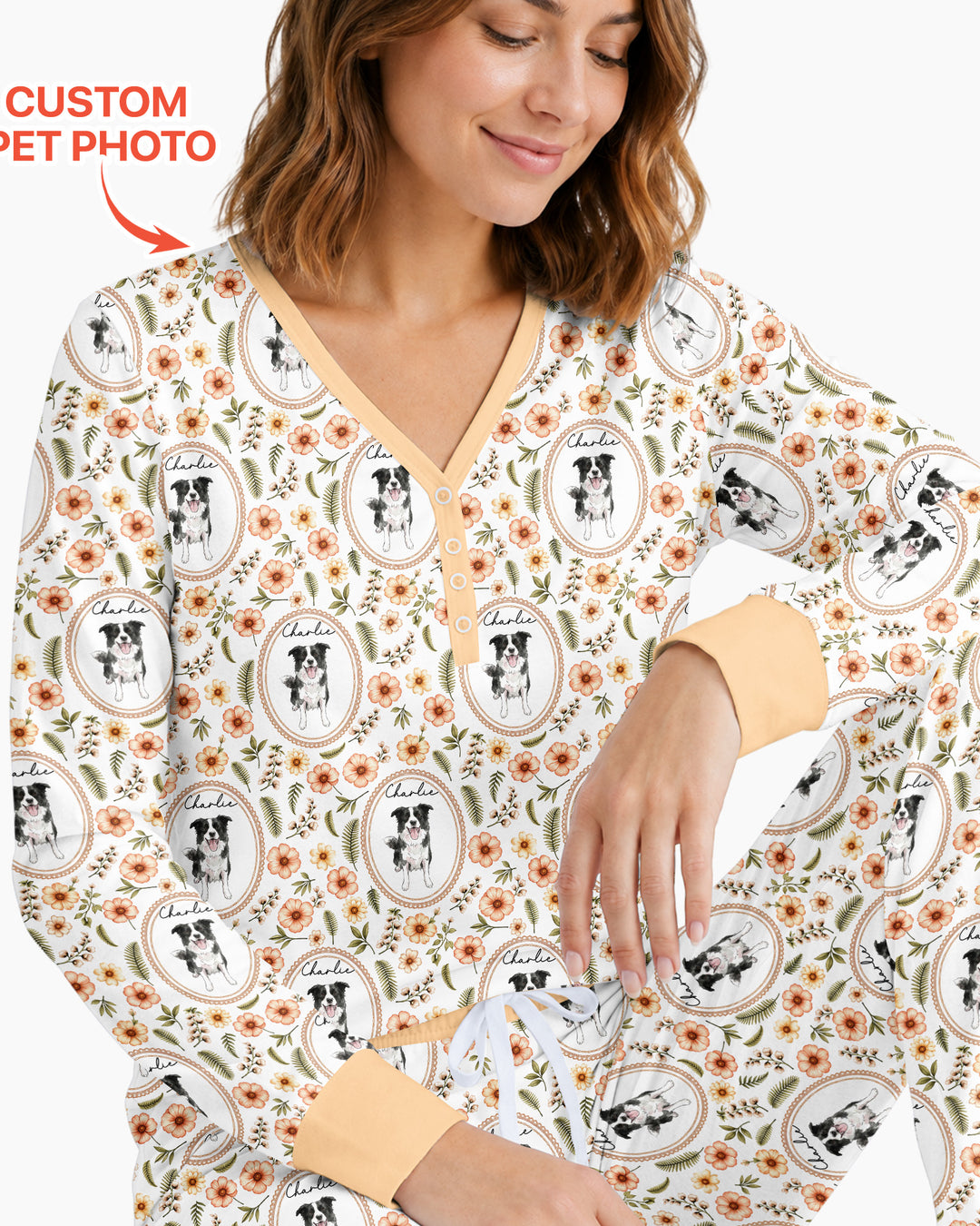 Custom Pet Photo Flower Garden Bamboo Women Pajama Set