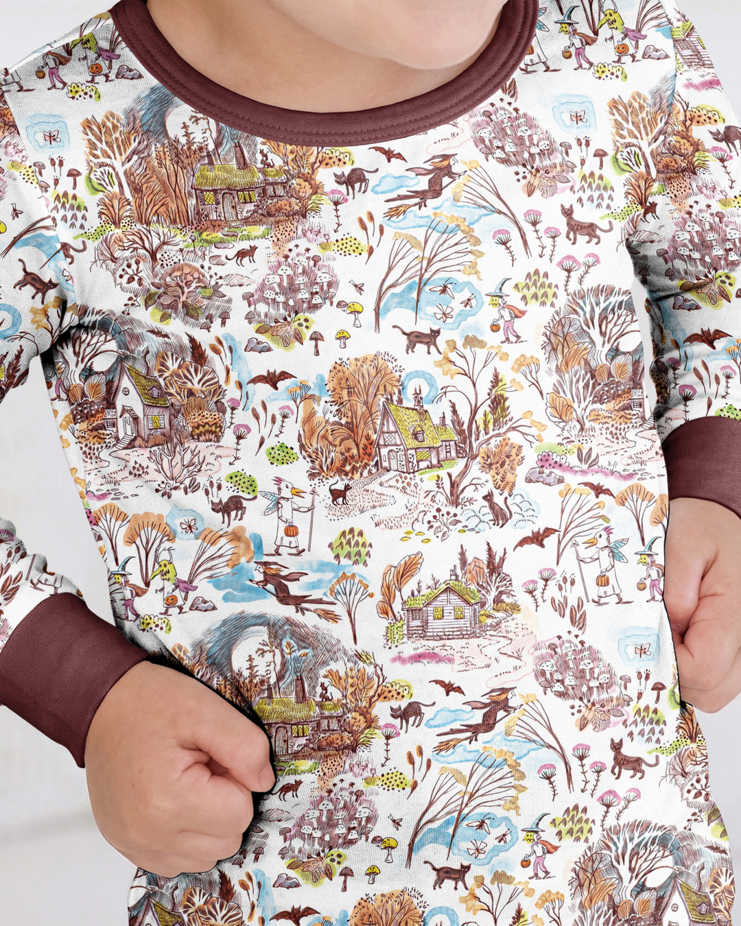 Whimsical Halloween Village Bamboo Two Piece Long Sleeve Pajama Set
