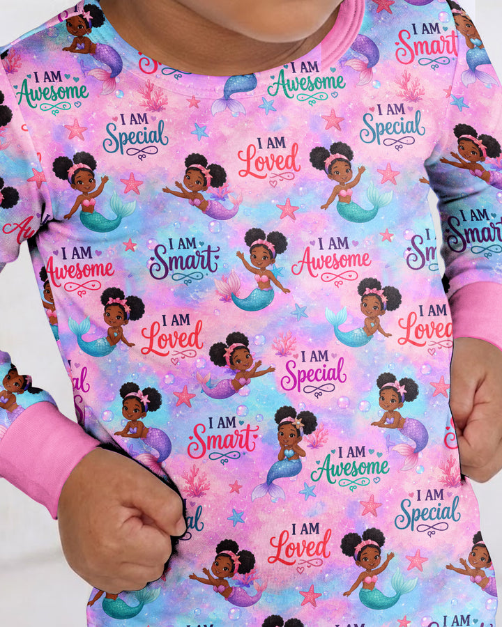 Black Mermaid I Am Strong Bamboo Two Piece Long Sleeve Pajama Set