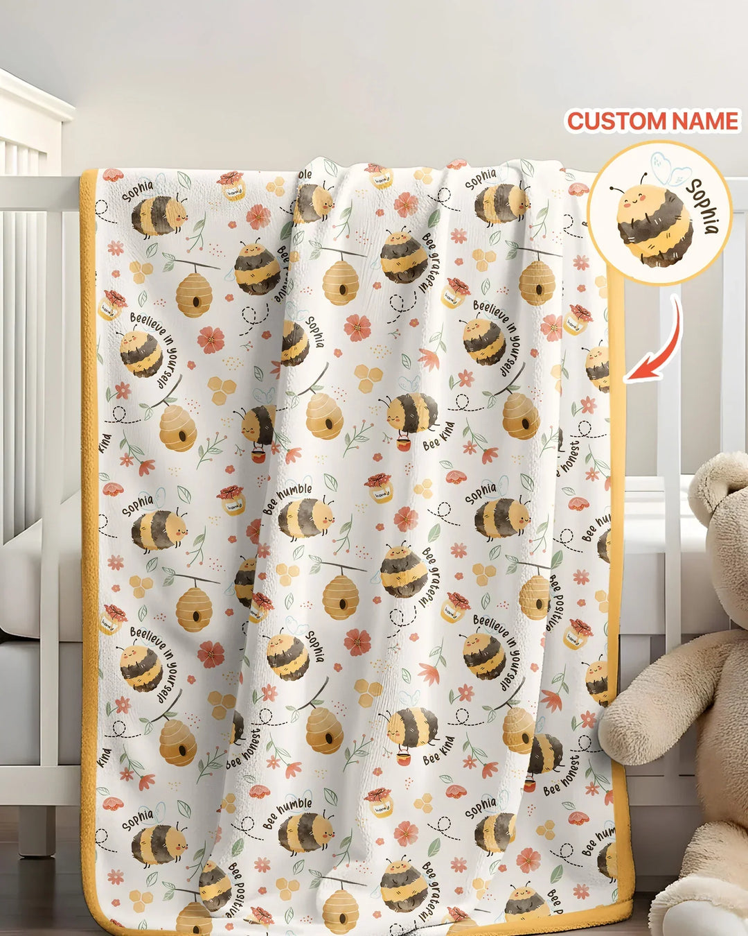 Bee Kind Custom Name Bamboo Blanket