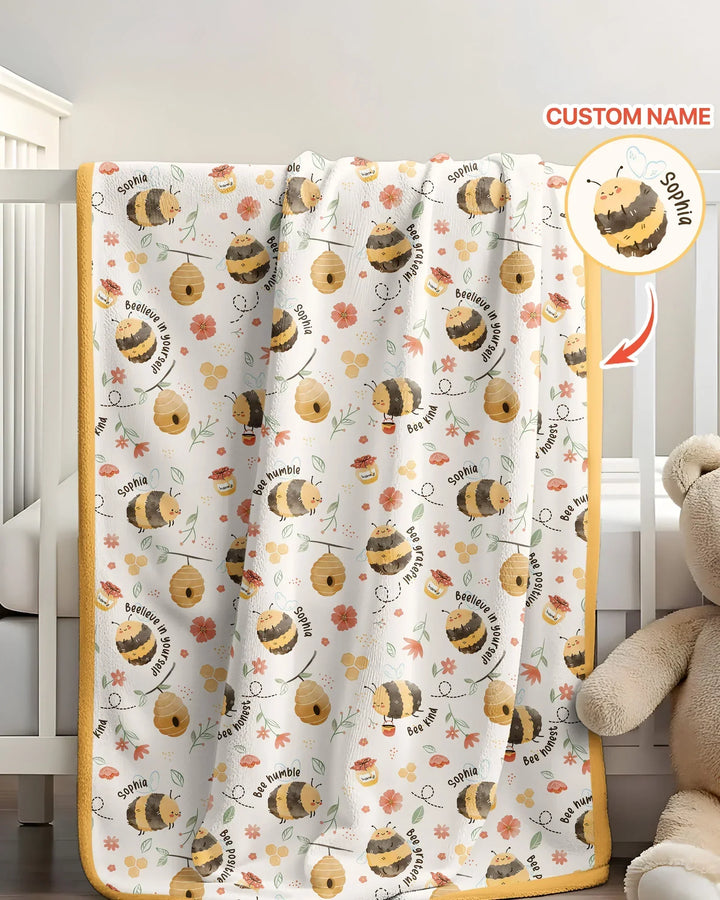 Bee Kind Custom Name Bamboo Blanket