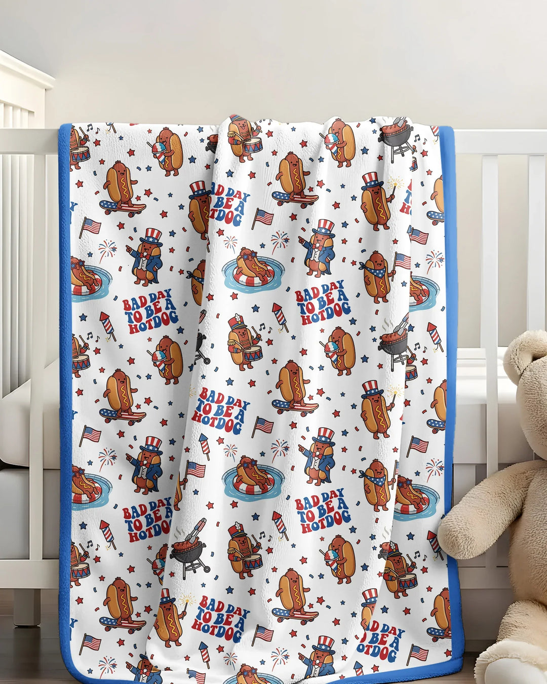 Hot Dog Patriotic Bamboo Blanket