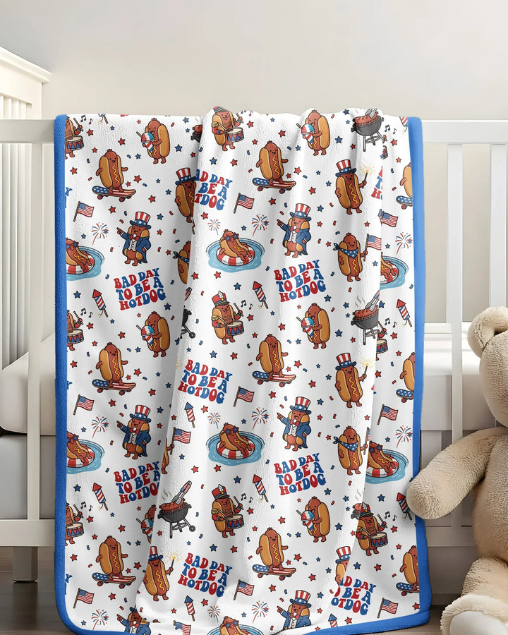 Hot Dog Patriotic Bamboo Blanket