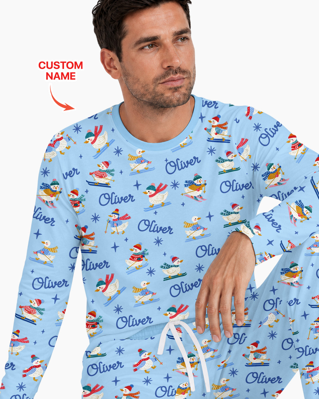 Custom Name Skiing Goose Bamboo Men's Pajama Set
