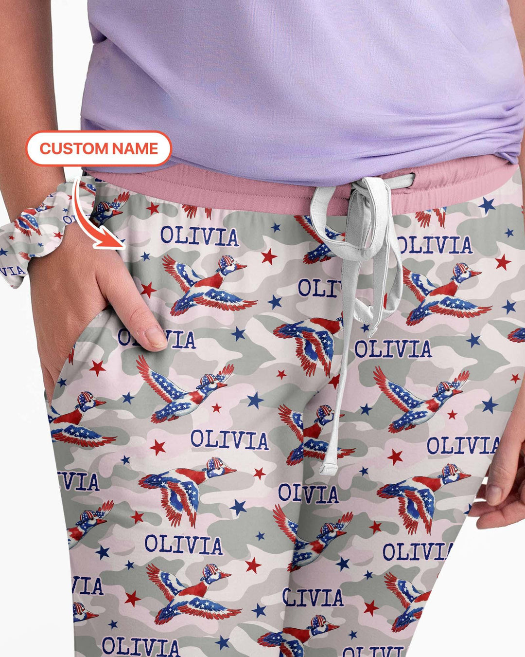 Pyjama-Set aus Bambus für Damen mit Entenmotiv und individueller Namensstickerei, passend für die ganze Familie